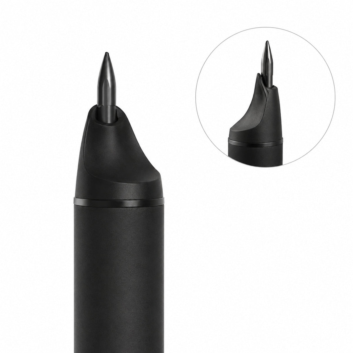 Close-up of the Ophaya digital pen tip camera that reads dot-code paper to digitize handwriting