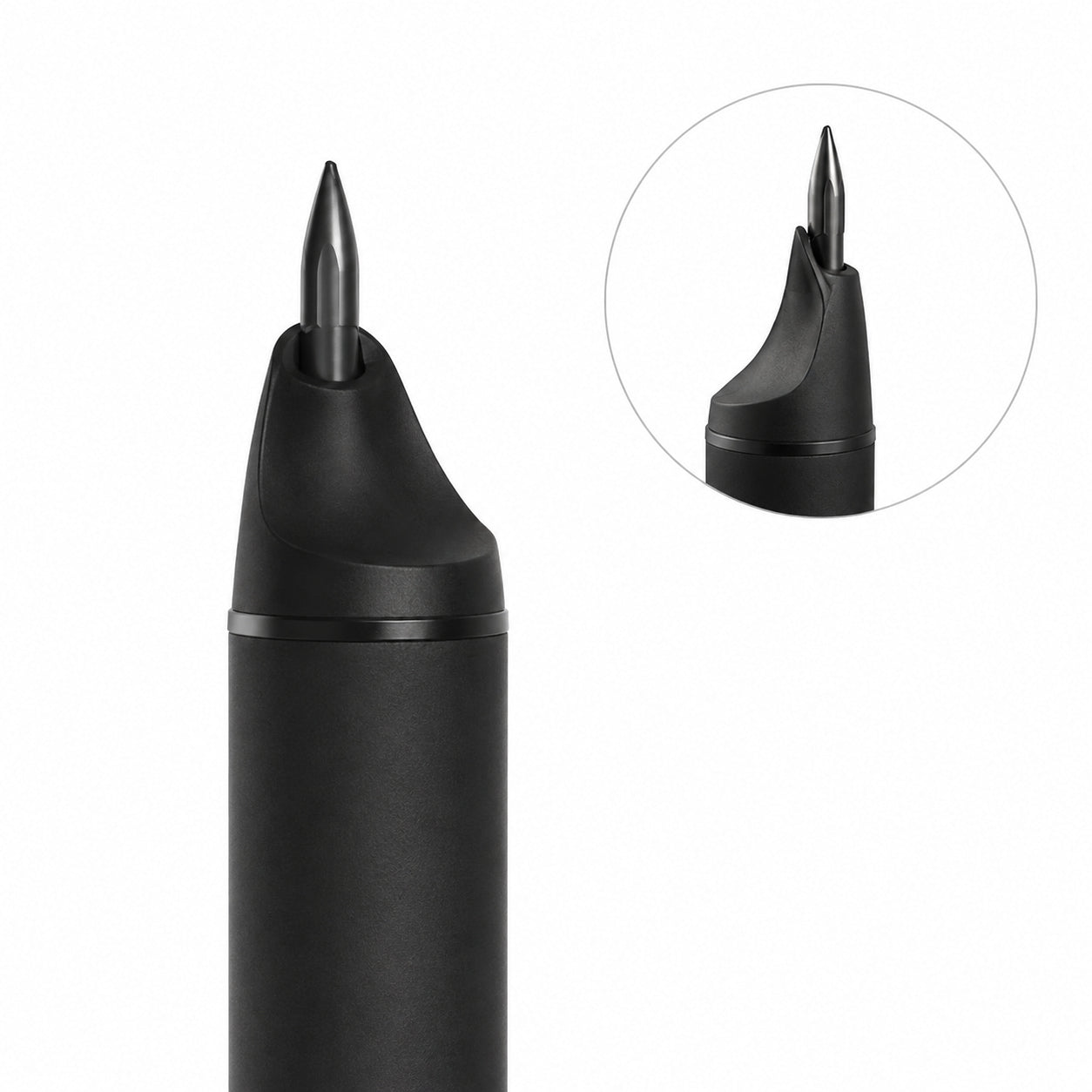 Close-up of the Ophaya digital pen tip camera that reads dot-code paper to digitize handwriting