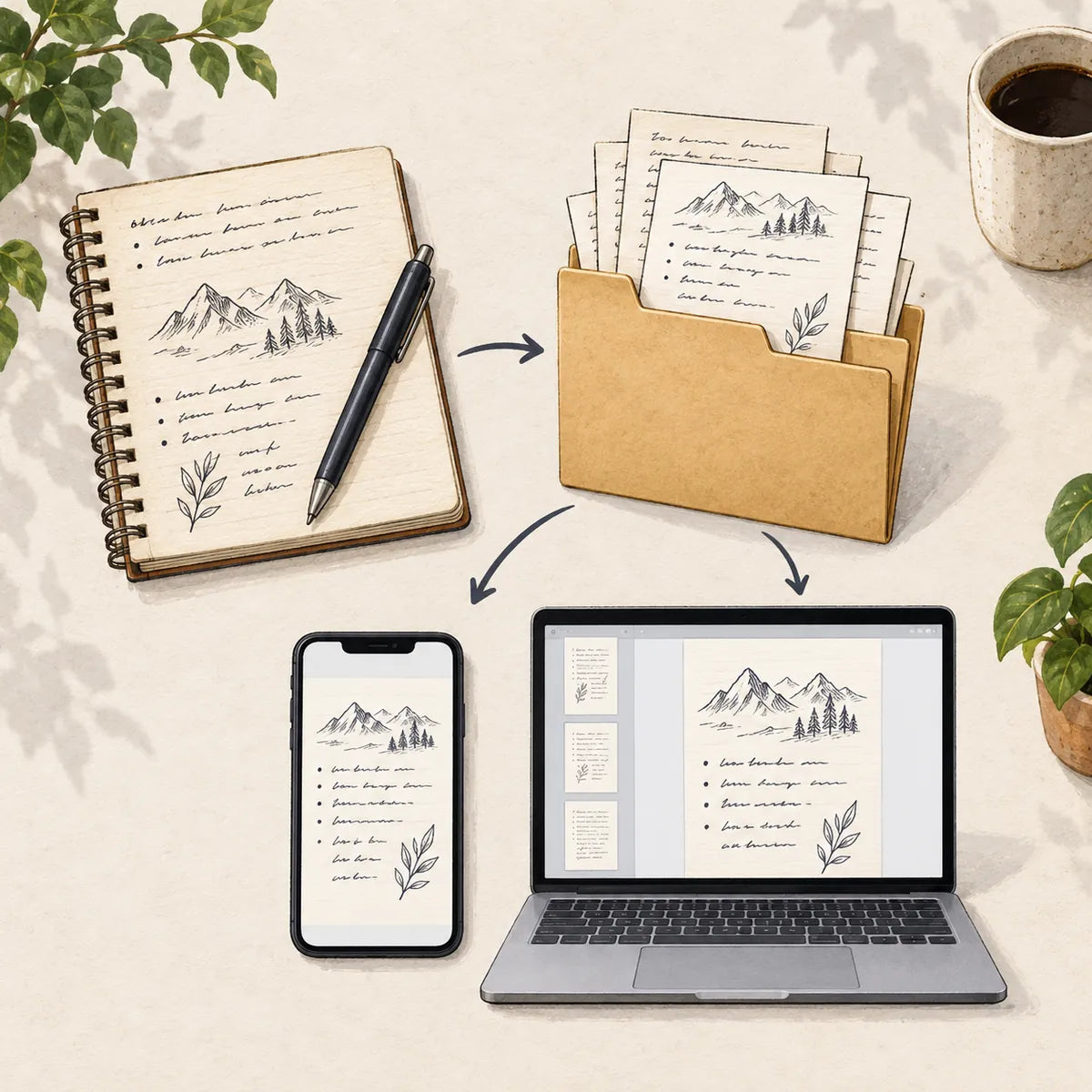 Concept illustration of checking saved notes when moving between note-taking platforms.