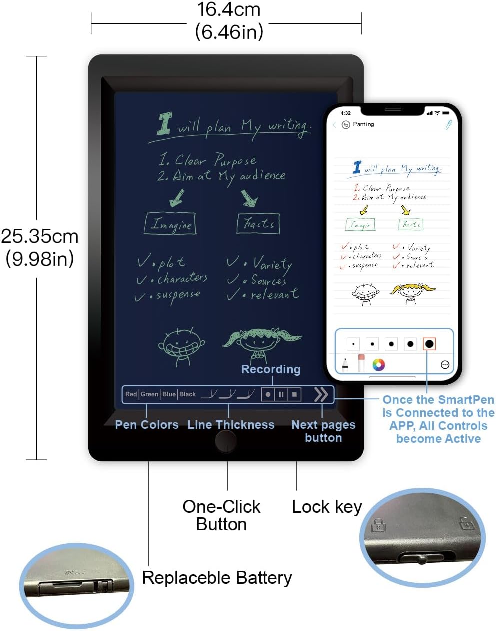 Ophaya 10-inch LCD writing tablet showing how an LCD writing tablet displays handwriting