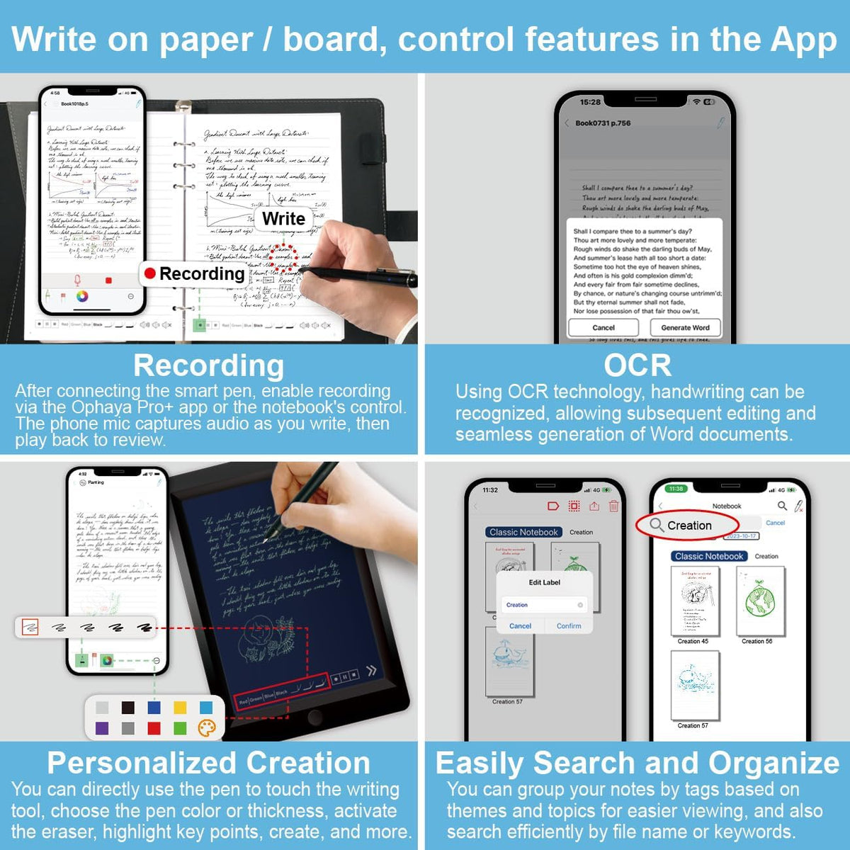 Ophaya smart pen resting in its charging dock, ready for daily note-taking