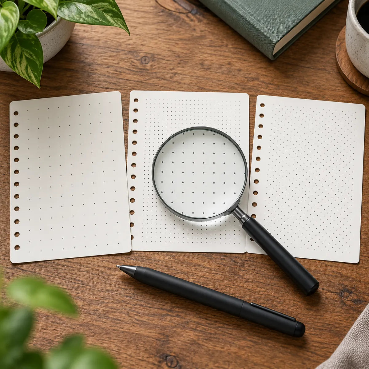 Magnified dot patterns illustrating why smart pen paper compatibility needs checking.