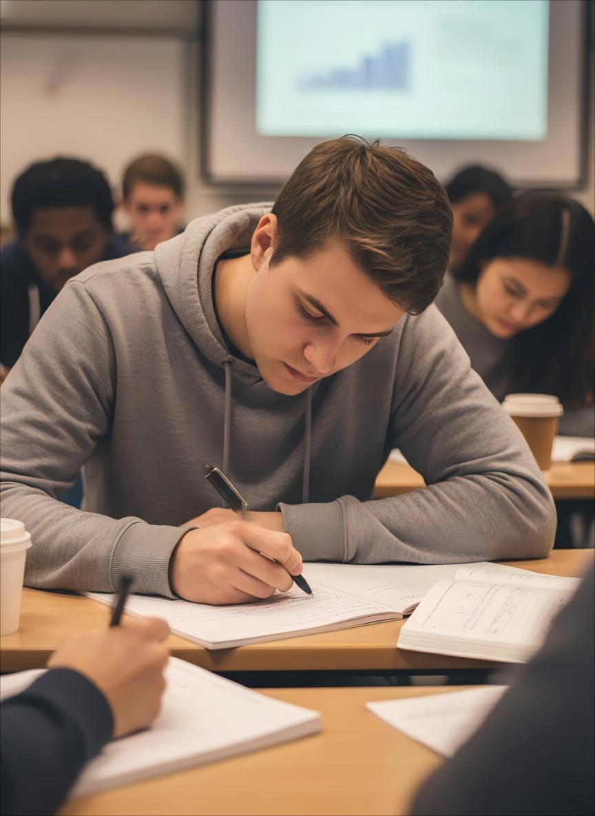 College student taking handwritten lecture notes with an Ophaya smart pen