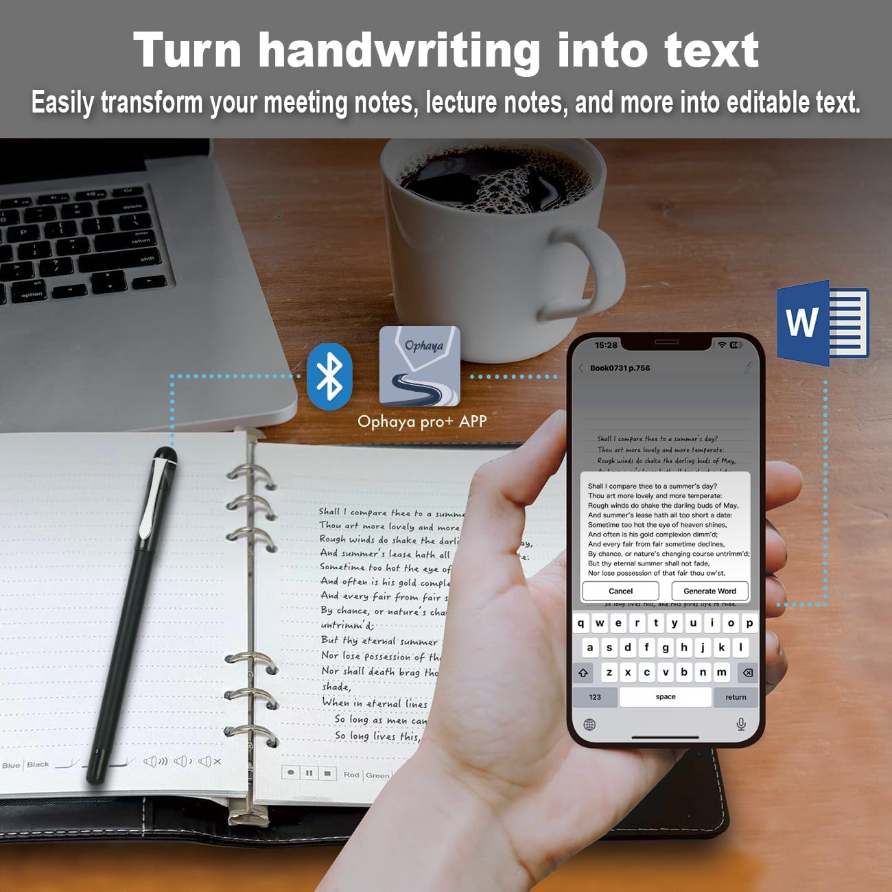 Ophaya Smart Pen + Notebook + Writing Tablet