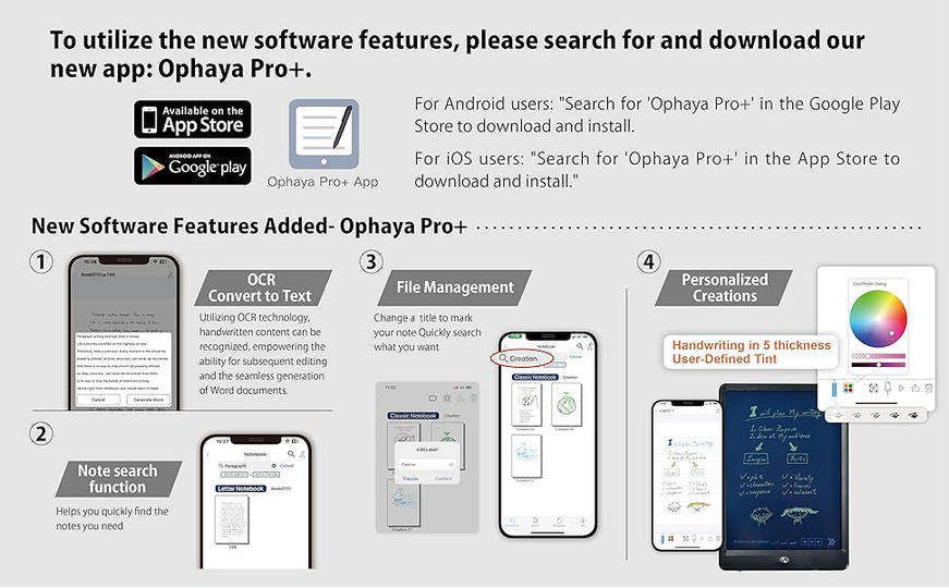 Ophaya Smart Digital Pen + Writing Tablet – GO PAPER LESS,Limitless Creativity,Eliminating Paper Waste, and Unlimited Usage for note taking and drawing.