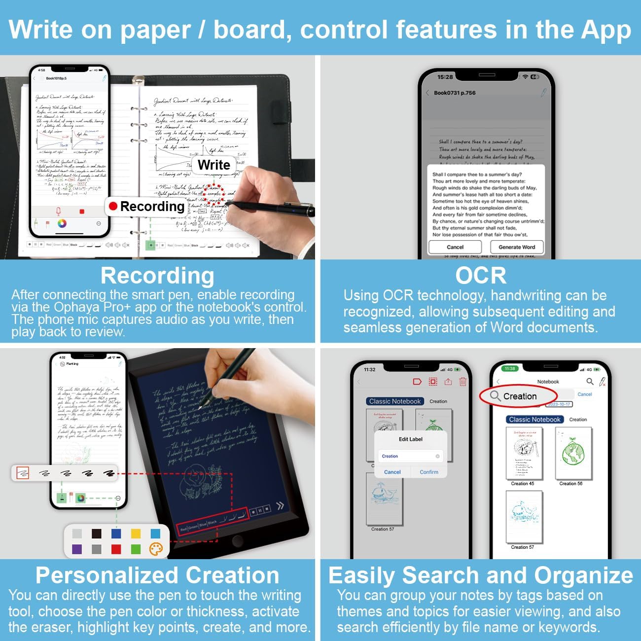 Ophaya 3-in-1 Smartpen Digital Pen Set – Writing Tablet, Smartpen & Notebook, Limitless Creativity,Eliminating Paper Waste, and Unlimited Usage for note taking.