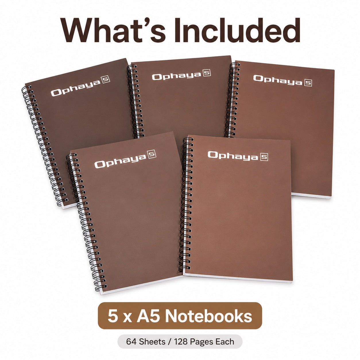 Ophaya A5 Smart Notebook 5-Pack – Compatible with Ophaya Smart Pen, 100GSM Thick Paper, 128 Pages Each