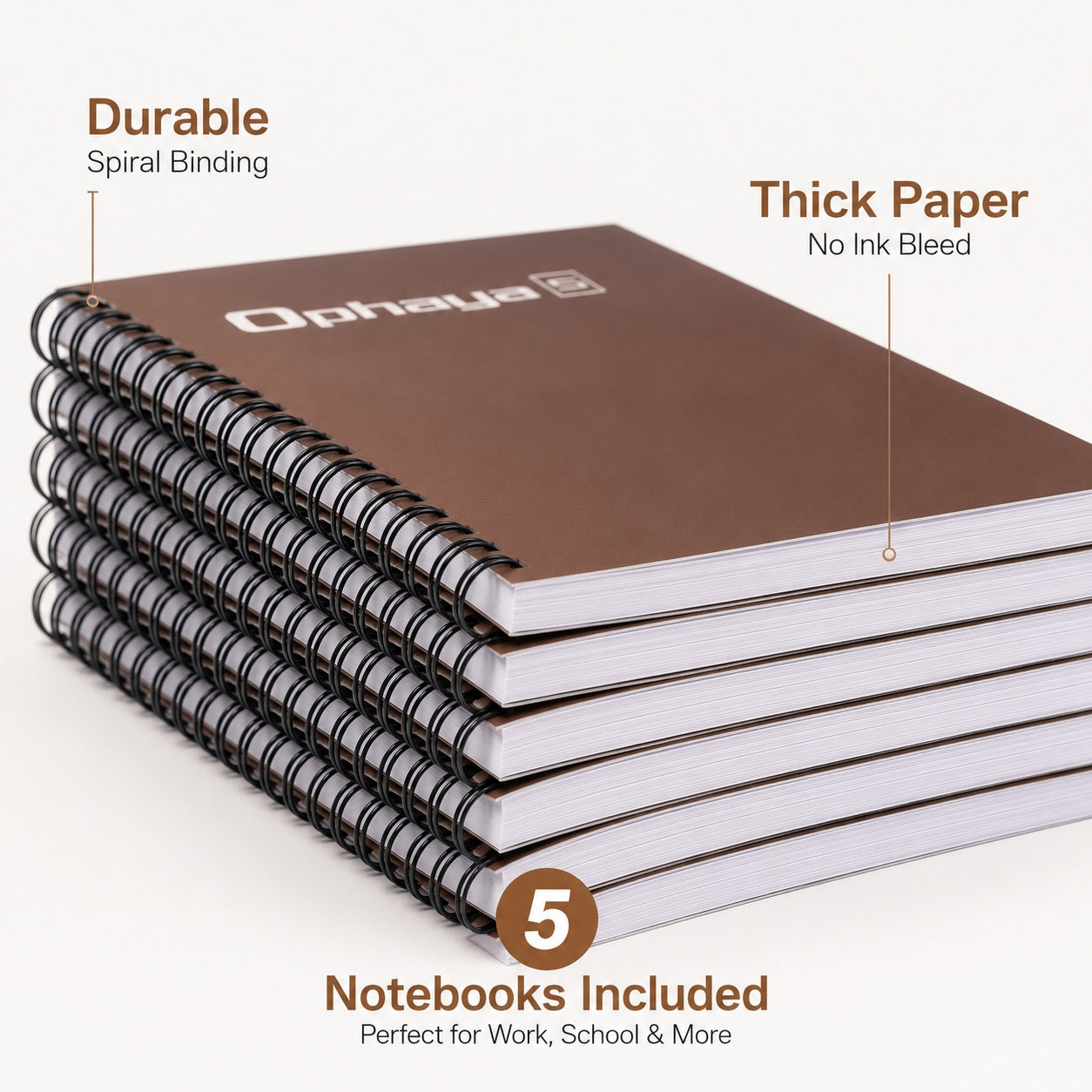 Ophaya A5 Smart Notebook 5-Pack – Compatible with Ophaya Smart Pen, 100GSM Thick Paper, 128 Pages Each