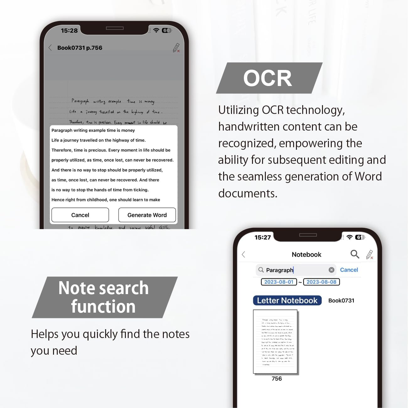 Ophaya smart pen OCR text recognition and note search function for handwritten notes